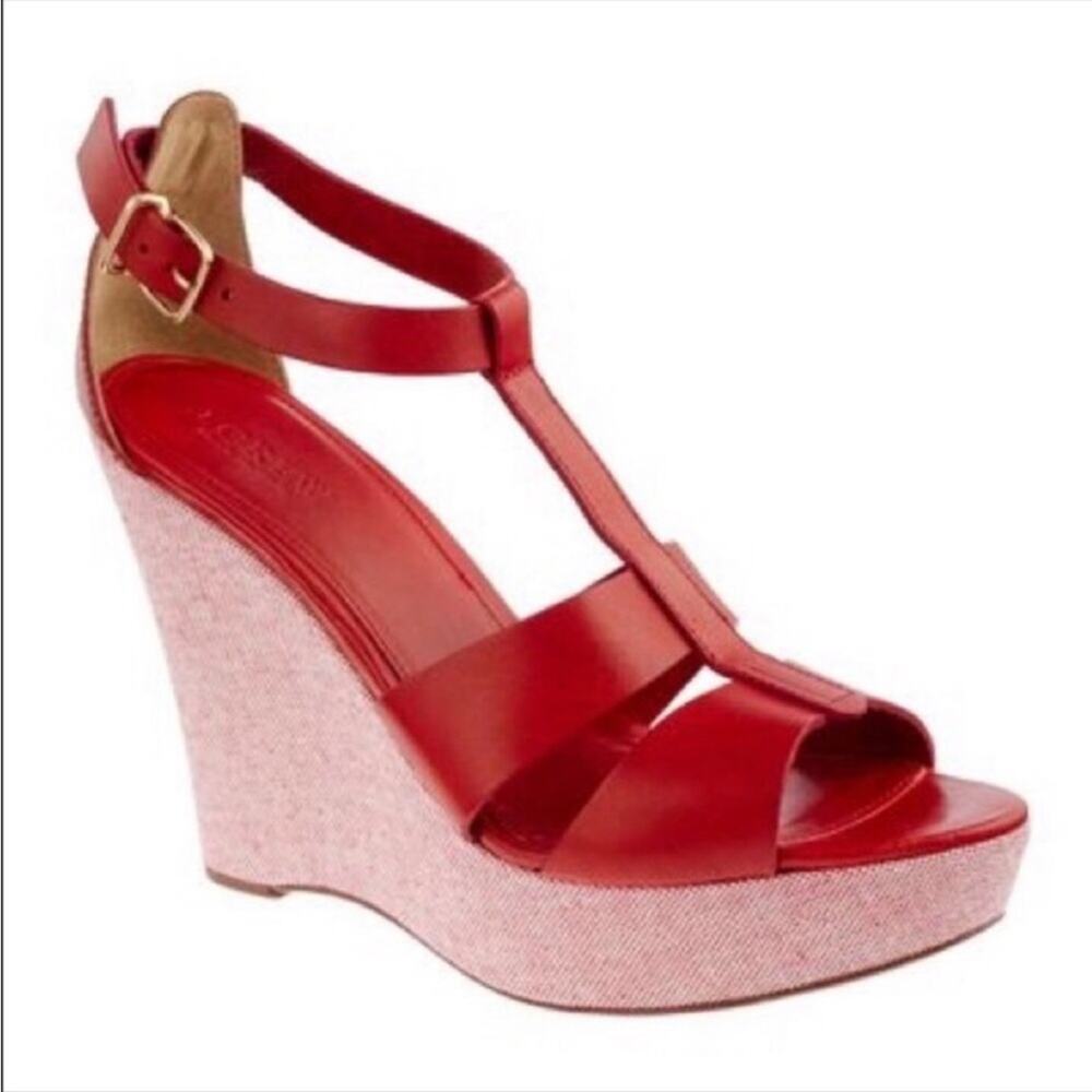 J. Crew Palma Red Leather Platform Wedge Sandals 6